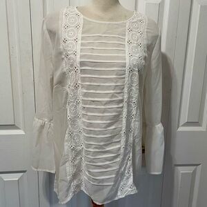 NWT Sweet Magnolia White Floral Lace Blouse Size XL